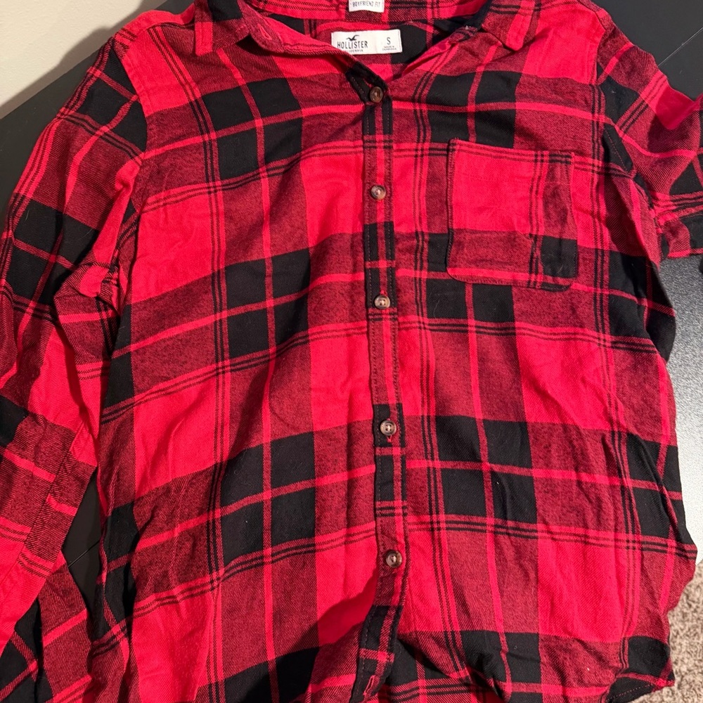 Hollister Red and Black Plaid Women's Top